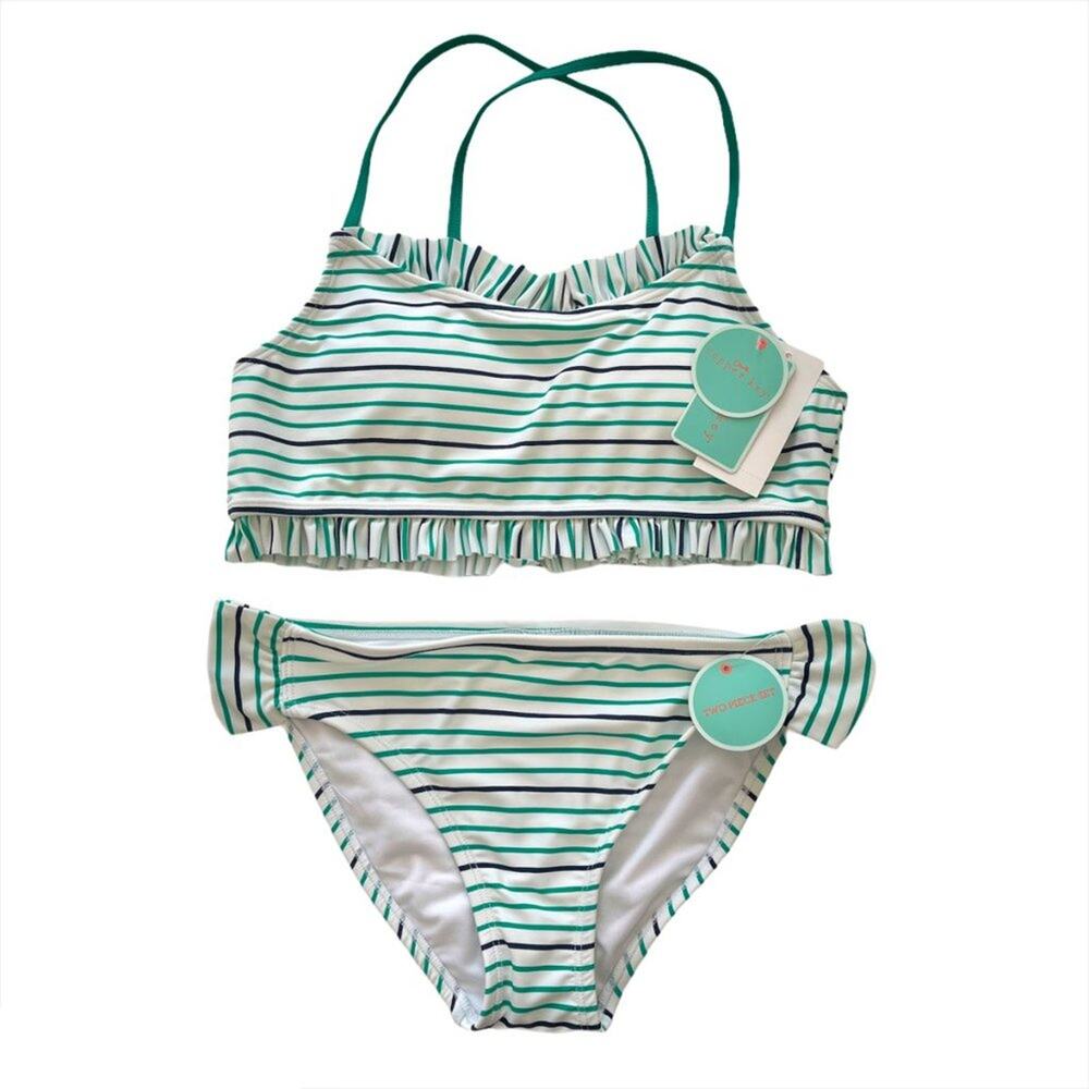 KIDS GIRLS Navy Blue Green Stripe Bikini Swim – Size 16